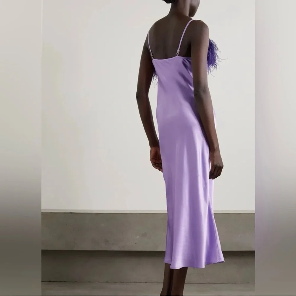 Sleeper Boheme Slip Dress with Feathers in Lilac - Picture 3 of 4